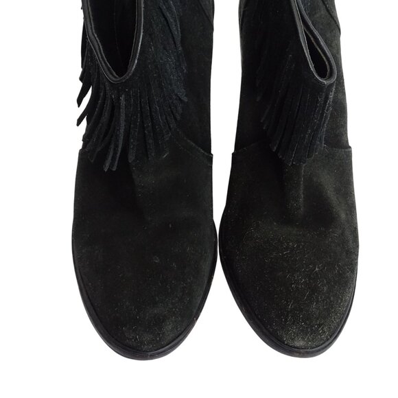 Joie Black Suede Fringe Ankle Boots Block Heel Women Size 39.5 8.5 Slip On - Picture 3 of 15